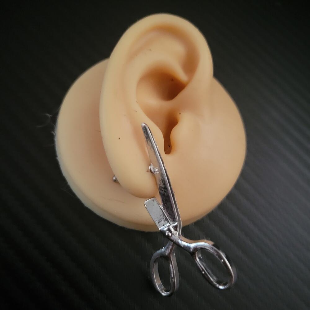 Edgy industrial scissor shaped illusion earrings